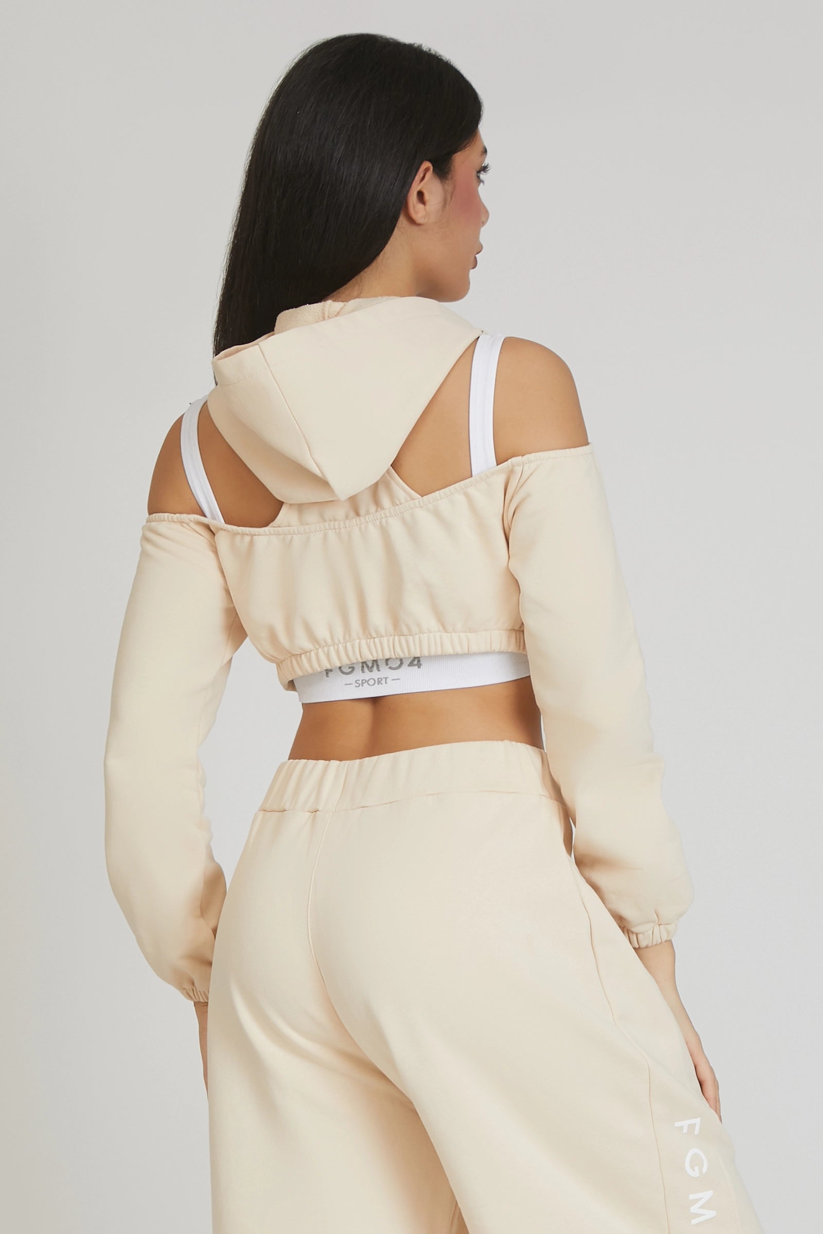 tuta sportiva in cotone oversize cropped Felpa Crop Spalle Scoperte Jasmine Donna Burro - FGM04 - Linea Ikonic - fgm04