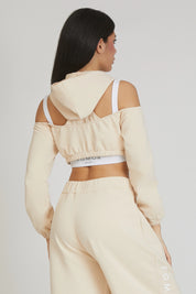 tuta sportiva in cotone oversize cropped Felpa Crop Spalle Scoperte Jasmine Donna Burro - FGM04 - Linea Ikonic - fgm04