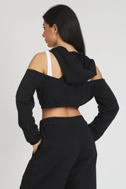 tuta sportiva in cotone oversize cropped Felpa Crop Spalle Scoperte Jasmine Donna Nero - FGM04 - Linea Ikonic - fgm04