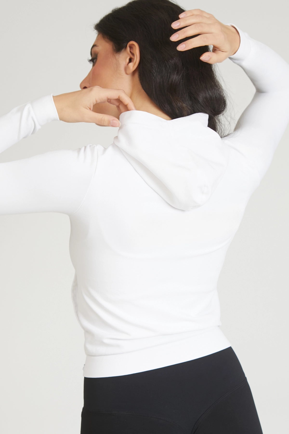 Felpa sportiva tecnica donna Manica Lunga con tasca frontale Slim Con Cappuccio Bianco - FGM04 - Maglie e Top - fgm04