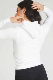 Felpa sportiva tecnica donna Manica Lunga con tasca frontale Slim Con Cappuccio Bianco - FGM04 - Maglie e Top - fgm04