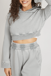 tuta sportiva in cotone cropped stone washed Felpa Crop Cappuccio Donna Grigio Moonstone - FGM04 - Linea Ikonic - fgm04