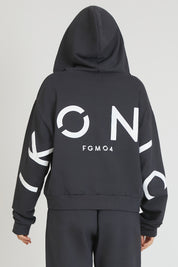 tuta sportiva in cotone oversize full zip con logo sulla schiena Felpa Over Cappuccio FLAG Donna Grigio Piombo - FGM04 - Linea Ikonic - fgm04