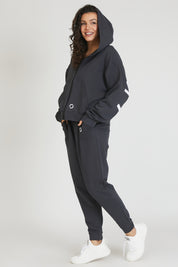 tuta sportiva in cotone oversize full zip con logo sulla schiena Felpa Over Cappuccio FLAG Donna Grigio Piombo - FGM04 - Linea Ikonic - fgm04