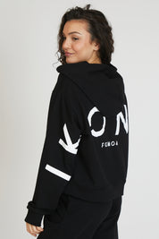 tuta sportiva in cotone oversize full zip con logo sulla schiena Felpa Over Cappuccio FLAG Donna Nero - FGM04 - Linea Ikonic - fgm04