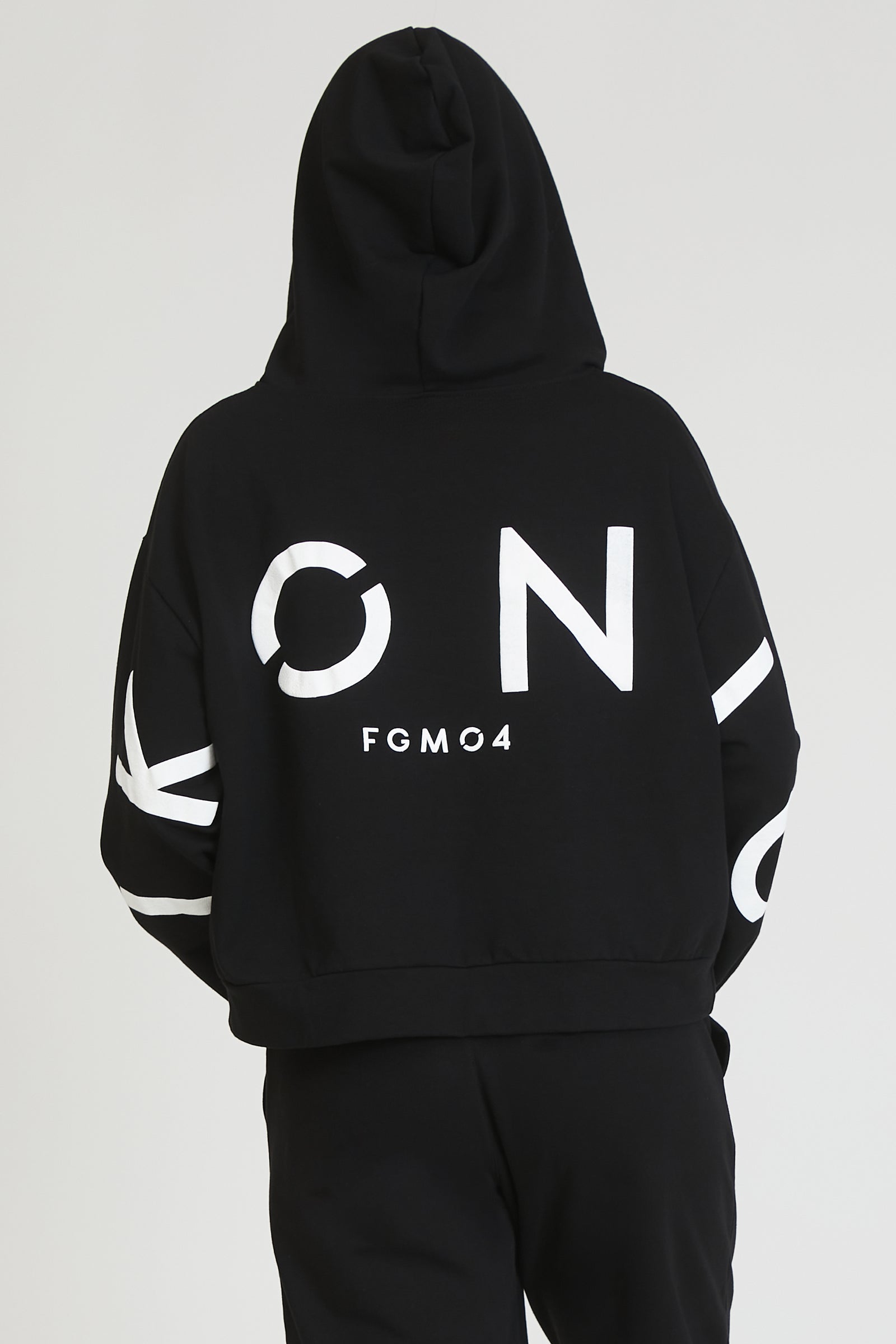 tuta sportiva in cotone oversize full zip con logo sulla schiena Felpa Over Cappuccio FLAG Donna Nero - FGM04 - Linea Ikonic - fgm04