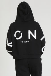 tuta sportiva in cotone oversize full zip con logo sulla schiena Felpa Over Cappuccio FLAG Donna Nero - FGM04 - Linea Ikonic - fgm04