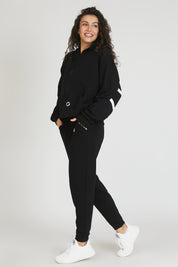 tuta sportiva in cotone oversize full zip con logo sulla schiena Felpa Over Cappuccio FLAG Donna Nero - FGM04 - Linea Ikonic - fgm04