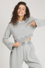 tuta sportiva in cotone cropped stone washed Felpa Crop Cappuccio Donna Grigio Moonstone - FGM04 - Linea Ikonic - fgm04