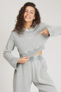 Sweat-shirt court à capuche gris Moonstone pour femmes