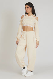 tuta sportiva in cotone oversize cropped Felpa Crop Spalle Scoperte Jasmine Donna Burro - FGM04 - Linea Ikonic - fgm04