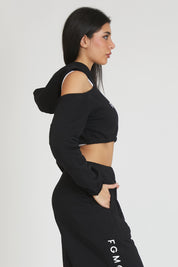 tuta sportiva in cotone oversize cropped Felpa Crop Spalle Scoperte Jasmine Donna Nero - FGM04 - Linea Ikonic - fgm04