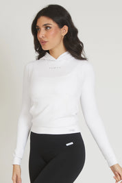 Felpa sportiva tecnica donna Manica Lunga con tasca frontale Slim Con Cappuccio Bianco - FGM04 - Maglie e Top - fgm04