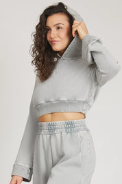 tuta sportiva in cotone cropped stone washed Felpa Crop Cappuccio Donna Grigio Moonstone - FGM04 - Linea Ikonic - fgm04