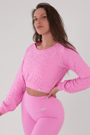 Felpa sportiva cropped seamless con maniche lunghe e logo a rilievo Candy Bubble Pop Fiji Flower - fgm04 - Maglie e Top - fgm04