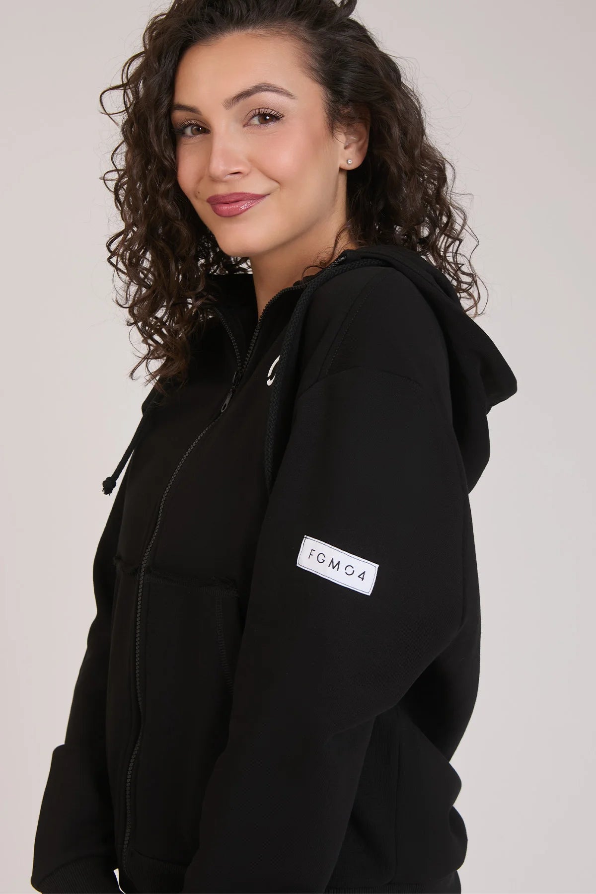 tuta sportiva in cotone full con tasche frontali Felpa Ikonic FGM04 Zip con Cappuccio Colore Nero Donna - FGM04 - Linea Ikonic - fgm04