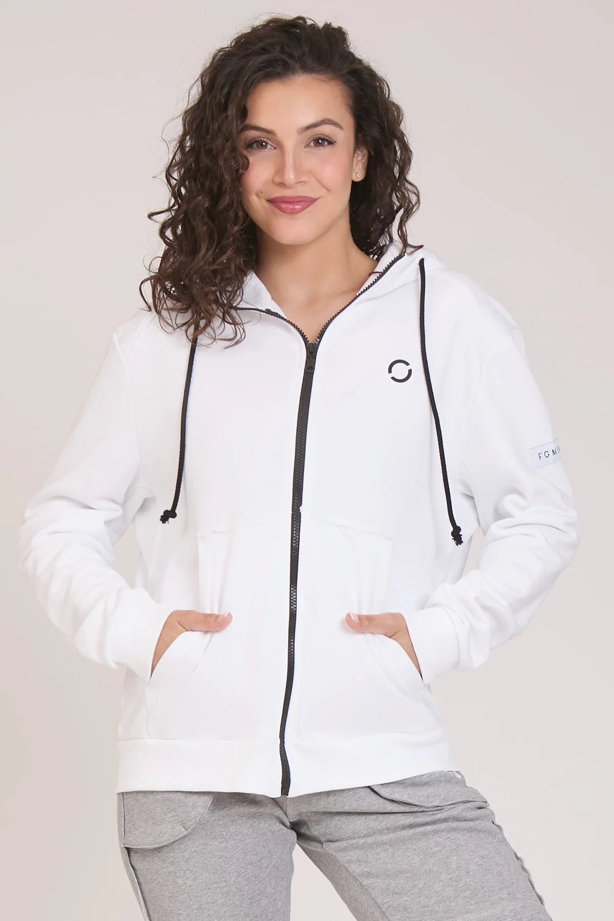 tuta sportiva in cotone full con tasche frontali Felpa Ikonic FGM04 Zip con Cappuccio Colore Bianco Donna - FGM04 - Linea Ikonic - fgm04