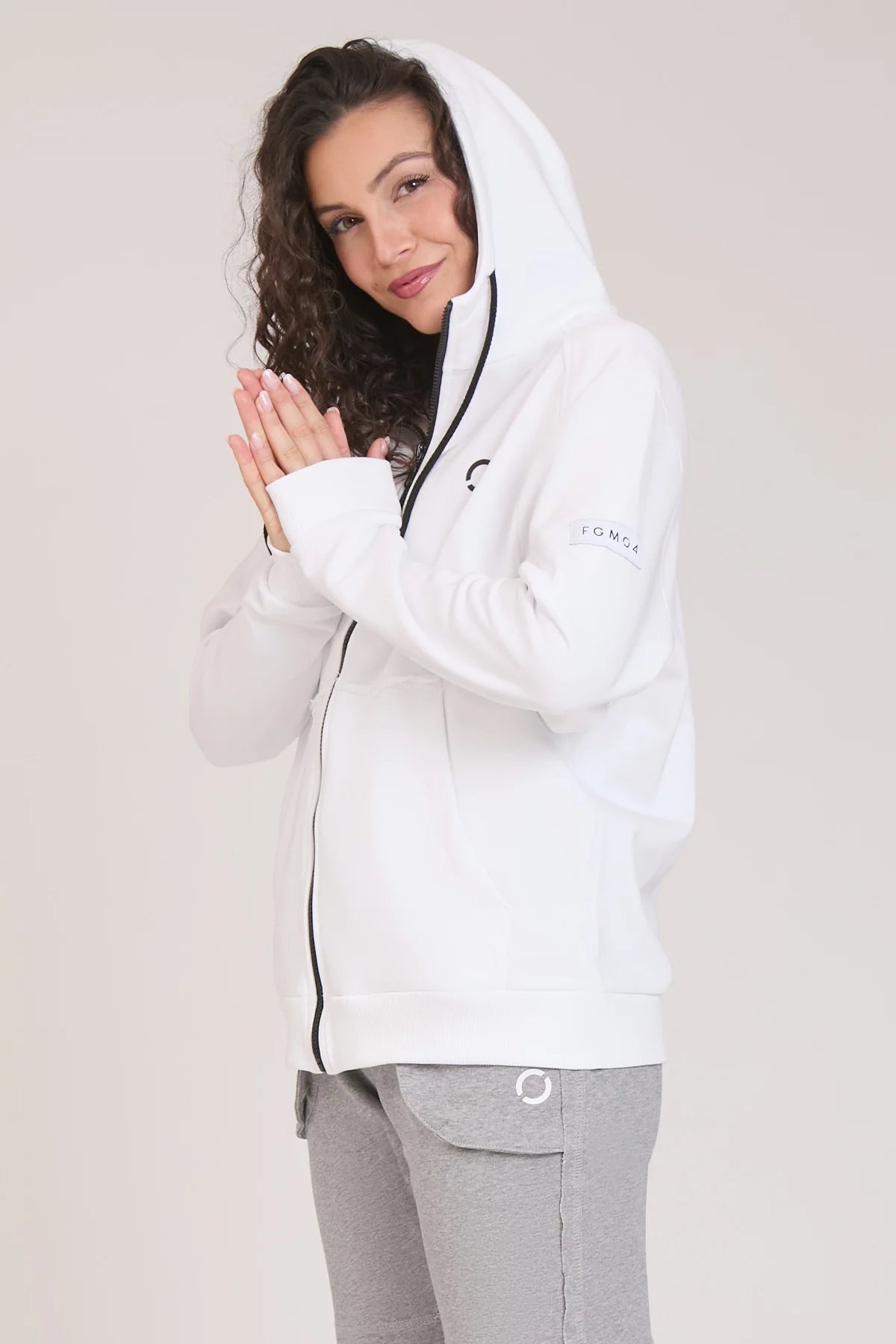 tuta sportiva in cotone full con tasche frontali Felpa Ikonic FGM04 Zip con Cappuccio Colore Bianco Donna - FGM04 - Linea Ikonic - fgm04