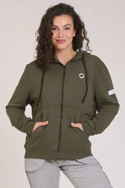 tuta sportiva in cotone full con tasche frontali Felpa Ikonic FGM04 Zip con Cappuccio Colore Verde Militare Donna - FGM04 - Linea Ikonic - fgm04