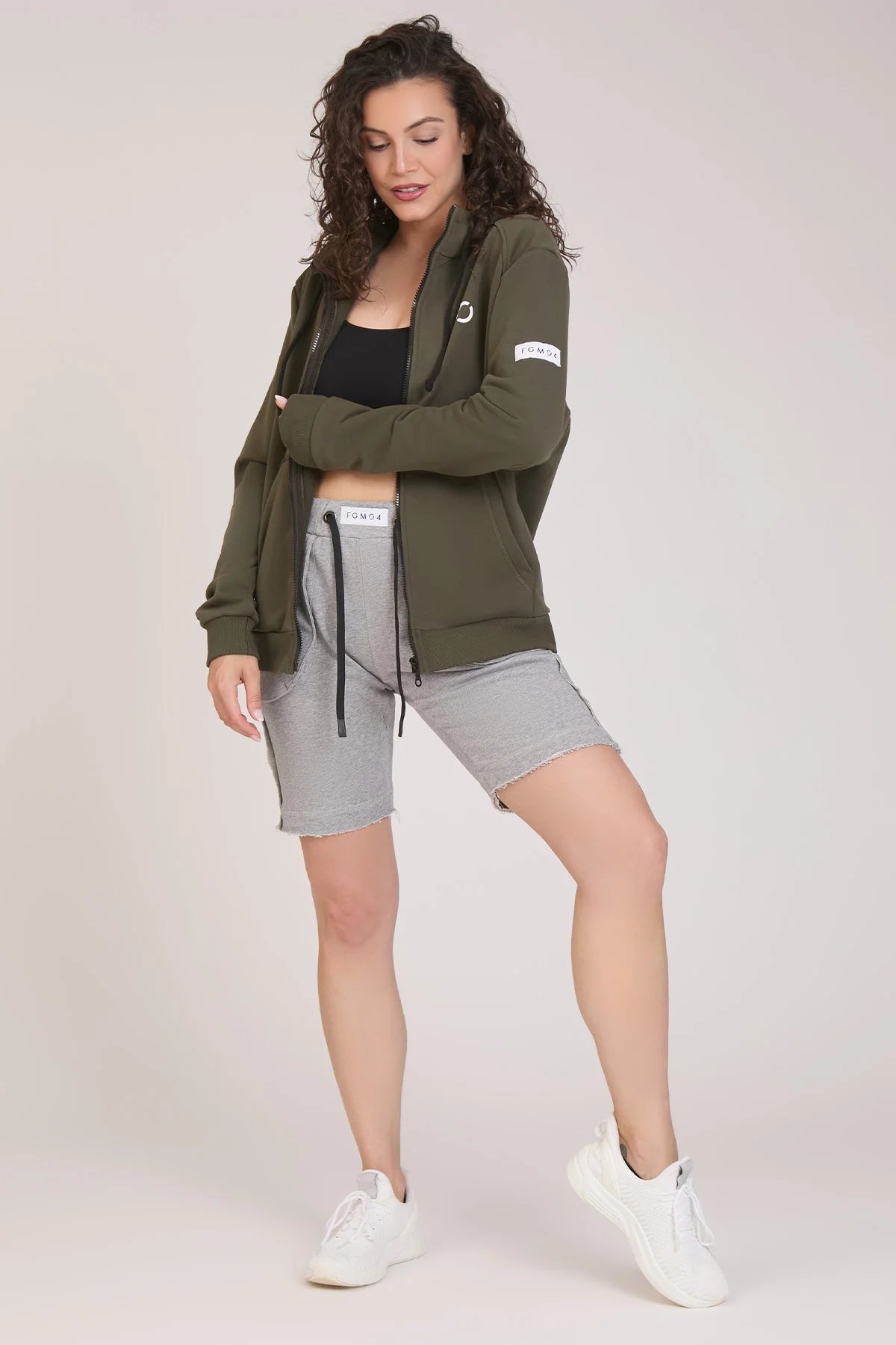 tuta sportiva in cotone full con tasche frontali Felpa Ikonic FGM04 Zip con Cappuccio Colore Verde Militare Donna - FGM04 - Linea Ikonic - fgm04