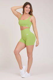 Shorts sportivi con tecnologia FIR push up con arricciatura a costine Calipso Verde Lime - Limited Edition - FGM04 - LEGGINGS ANTICELLULITE - fgm04