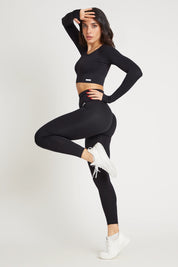 Maglia sportiva cropped seamless con maniche lunghe Bolero Gym Fashion Nero - FGM04 - Maglie e Top - fgm04