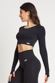 Maglia sportiva cropped seamless con maniche lunghe Bolero Gym Fashion Nero - FGM04 - Maglie e Top - fgm04