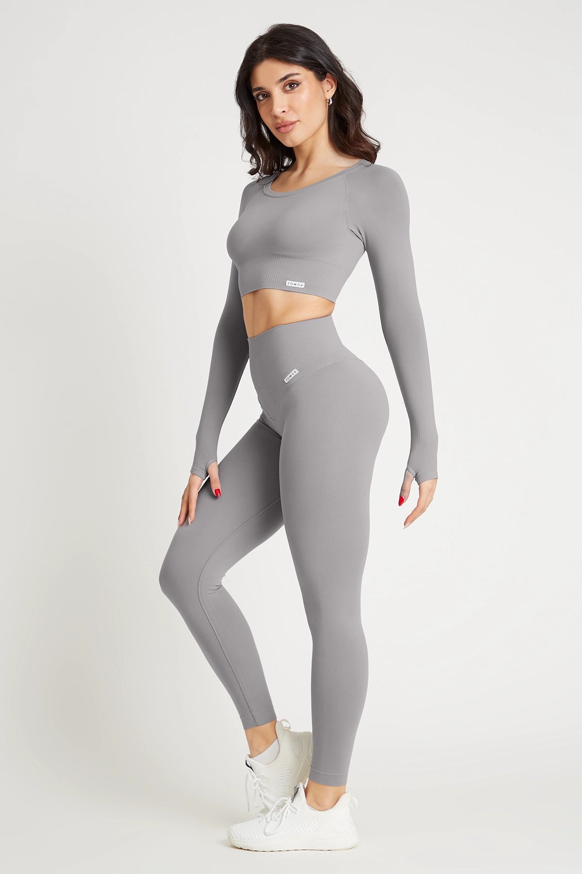 Leggings sportivi con tecnologia FIR push up con arricciatura Gym Fashion Grigio Silver - FGM04 - LEGGINGS ANTICELLULITE - fgm04