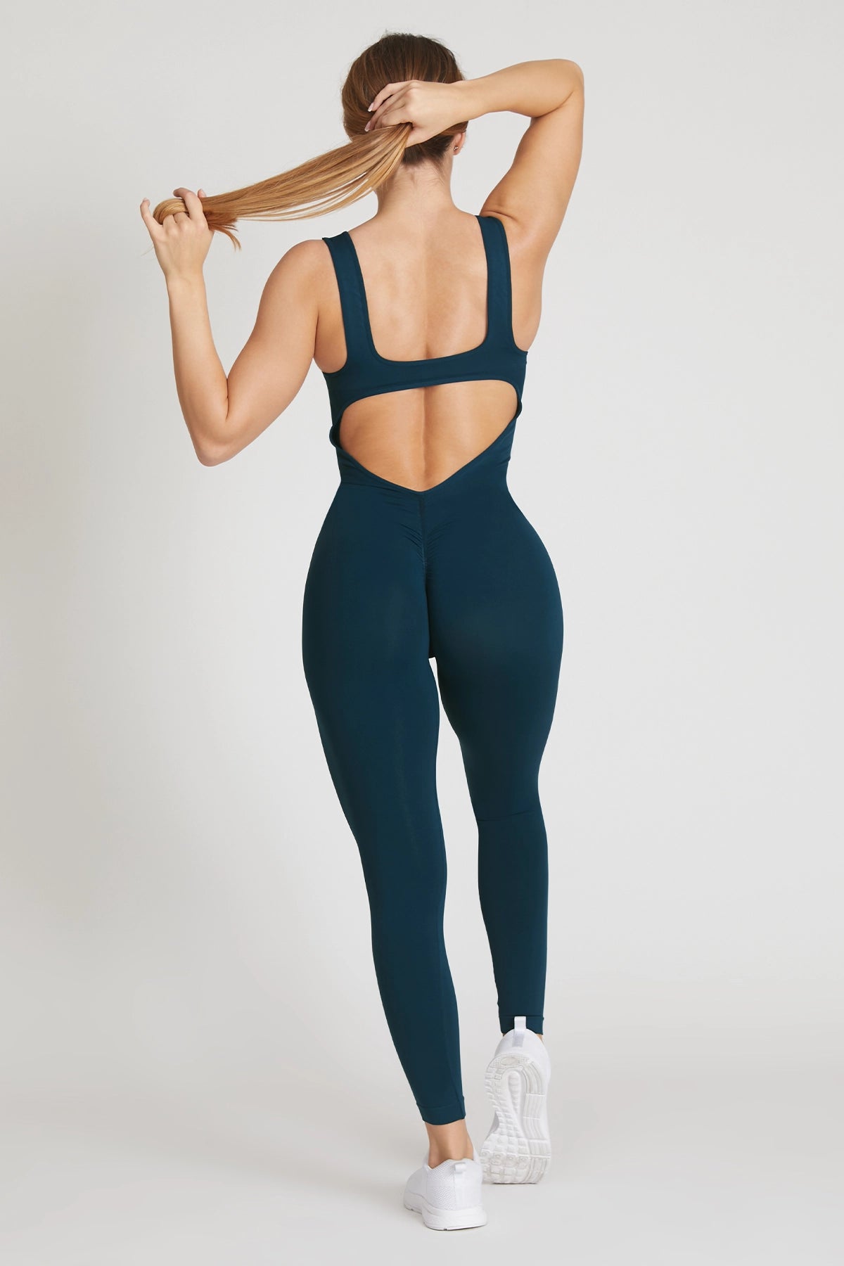 Tuta sportiva push-up con arricciatura con tecnologia FIR Jumpsuit Lunga Clio Spalla Larga Blu Petrolio - FGM04 - ABBIGLIAMENTO - fgm04