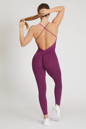 Tuta sportiva push-up con arricciatura con tecnologia FIR Jumpsuit Lunga Teti Bretelline Dark Purple - FGM04 - ABBIGLIAMENTO - fgm04