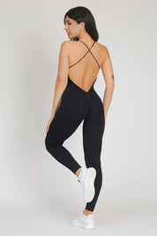 Tuta sportiva push-up con arricciatura con tecnologia FIR Jumpsuit Lunga Teti Bretelline Nero - FGM04 - ABBIGLIAMENTO - fgm04