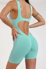 Tuta sportiva push-up con arricciatura con tecnologia FIR Jumpsuit Corta Clio Spalla Larga Verde Ice Green - FGM04 - ABBIGLIAMENTO - fgm04