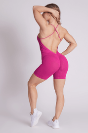 Tuta sportiva push-up con arricciatura con tecnologia FIR Jumpsuit Corta Teti Bretelline Sorbetto Lampone - FGM04 - ABBIGLIAMENTO - fgm04