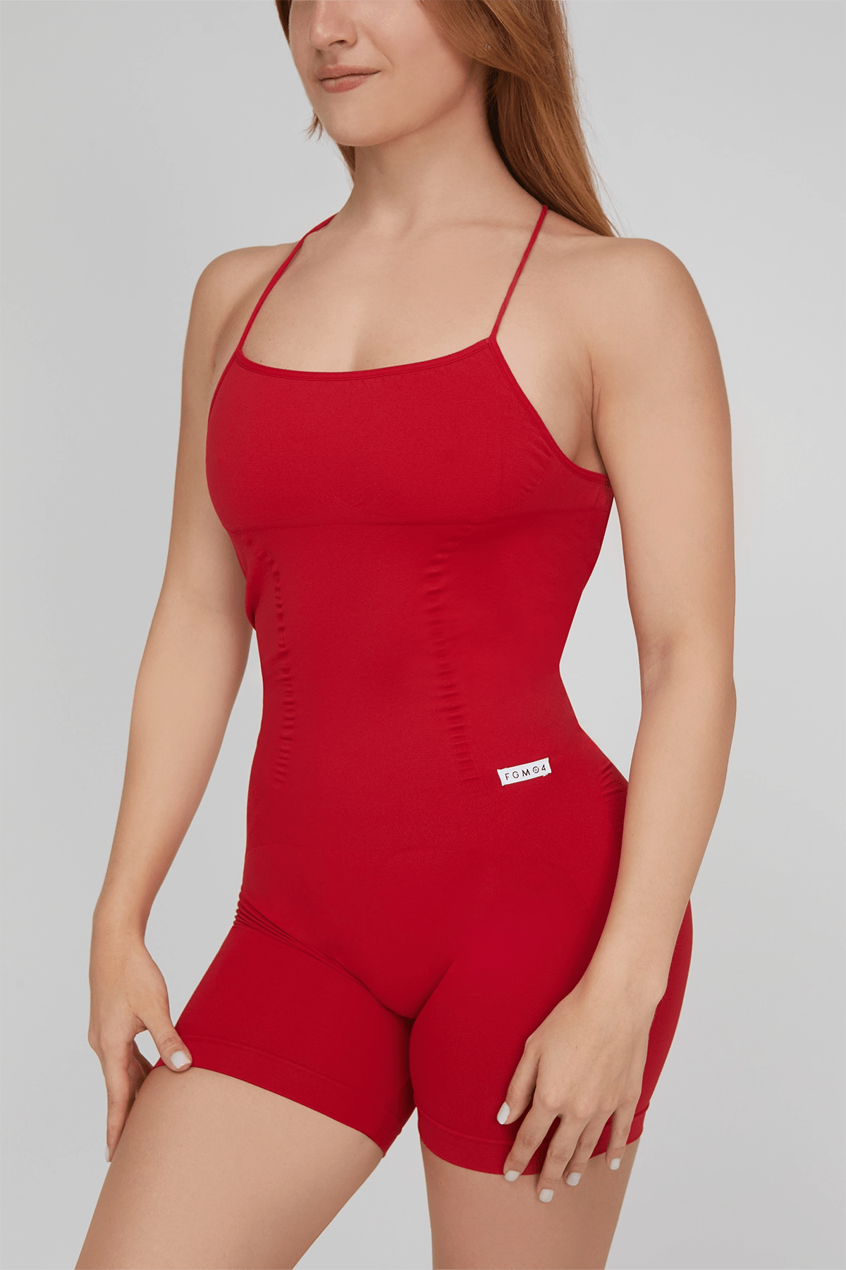 Tuta sportiva push-up con arricciatura con tecnologia FIR Jumpsuit Corta Teti Bretelline Rosso - FGM04 - ABBIGLIAMENTO - fgm04