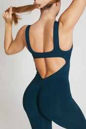 Tuta sportiva push-up con arricciatura con tecnologia FIR Jumpsuit Lunga Clio Spalla Larga Blu Petrolio - FGM04 - ABBIGLIAMENTO - fgm04