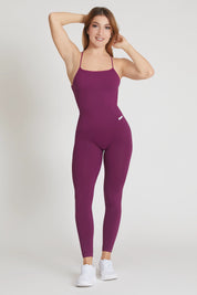 Tuta sportiva push-up con arricciatura con tecnologia FIR Jumpsuit Lunga Teti Bretelline Dark Purple - FGM04 - ABBIGLIAMENTO - fgm04