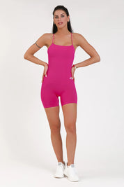 Tuta sportiva push-up con arricciatura con tecnologia FIR Jumpsuit Corta Teti Bretelline Sorbetto Lampone - FGM04 - ABBIGLIAMENTO - fgm04