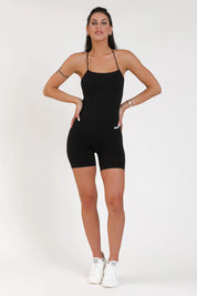Tuta sportiva push-up con arricciatura con tecnologia FIR Jumpsuit Corta Teti Bretelline Nero - FGM04 - ABBIGLIAMENTO - fgm04