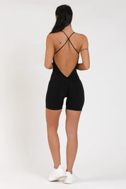Tuta sportiva push-up con arricciatura con tecnologia FIR Jumpsuit Corta Teti Bretelline Nero - FGM04 - ABBIGLIAMENTO - fgm04