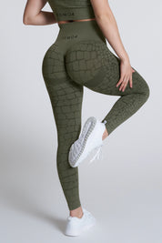 Leggings sportivi con tecnologia FIR push up con arricciatura animalier All - up Cocco Verde - FGM04 - LEGGINGS ANTICELLULITE - fgm04