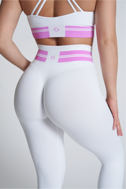 Leggings sportivi con tecnologia FIR push up con arricciatura Ikona Bianco e Rosa Ortensia - FGM04 - LEGGINGS ANTICELLULITE - fgm04