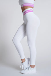 Leggings sportivi con tecnologia FIR push up con arricciatura ikona Bianco e Rosa Ortensia - FGM04 - LEGGINGS ANTICELLULITE - fgm04