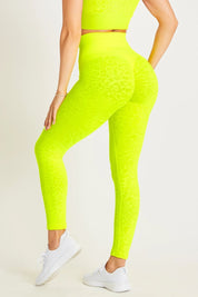Leggings sportivi con tecnologia FIR push up con arricciatura animalier Jungle Leopardo Giallo Fluo - FGM04 - LEGGINGS ANTICELLULITE - fgm04