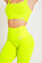 Leggings sportivi con tecnologia FIR push up con arricciatura animalier Jungle Leopardo Giallo Fluo - FGM04 - LEGGINGS ANTICELLULITE - fgm04