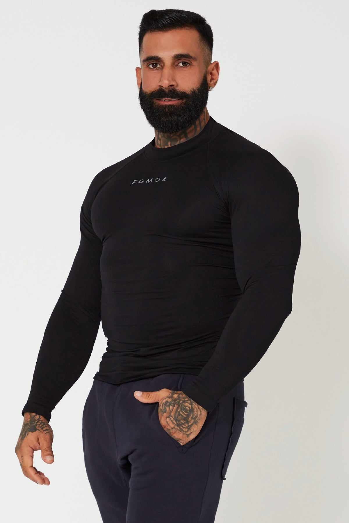 Maglia sportiva tecnica uomo Manica lunga traspirante antiodore Lupetto Uomo Nero - FGM04 - Linea Ikonic Uomo - fgm04