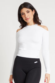 Maglia sportiva Manica Lunga donna Snellente con spalle scoperte con tecnologia FIR Nyx Spalle Scoperte Bianco - FGM04 - Maglie e Top - fgm04