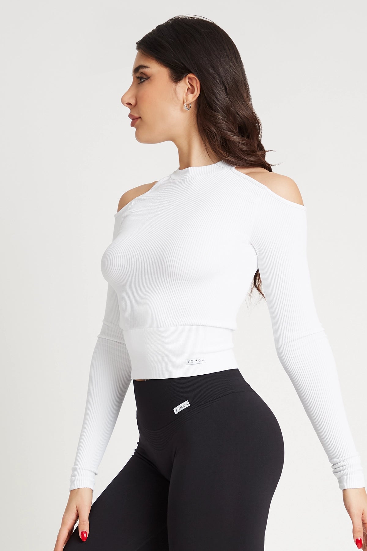 Maglia sportiva Manica Lunga donna Snellente con spalle scoperte con tecnologia FIR Nyx Spalle Scoperte Bianco - FGM04 - Maglie e Top - fgm04