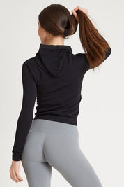 Felpa sportiva tecnica donna Manica Lunga con tasca frontale Maglia Slim Con Cappuccio Nero - FGM04 - Maglie e Top - fgm04