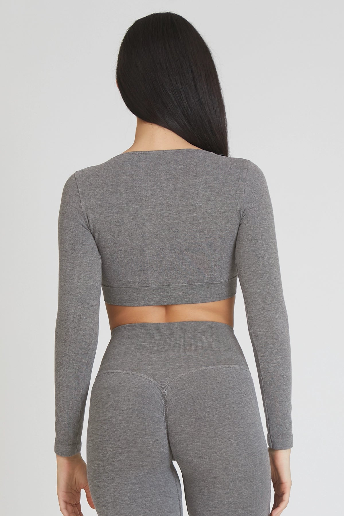 Maglia sportiva cropped seamless mélange con maniche lunghe Minimaglia Essence BambùFIR Stone Scuro - FGM04 - Maglie e Top - fgm04