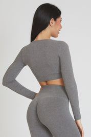 Maglia sportiva cropped seamless mélange con maniche lunghe Minimaglia Essence BambùFIR Stone Scuro - FGM04 - Maglie e Top - fgm04